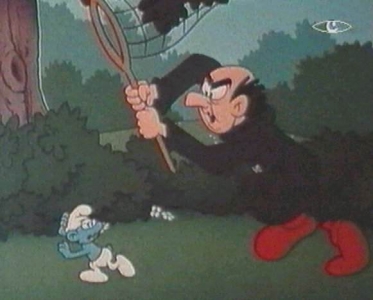 Another unfinished job: Gargamel chases a smurf.